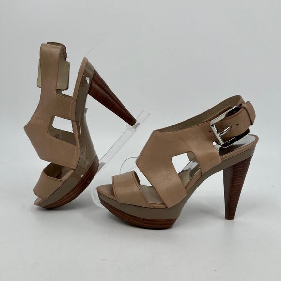 Michael Kors Tan Carla Ultra-High Peep Toe Platform Heels | Size 6.5 - Picture 7 of 11